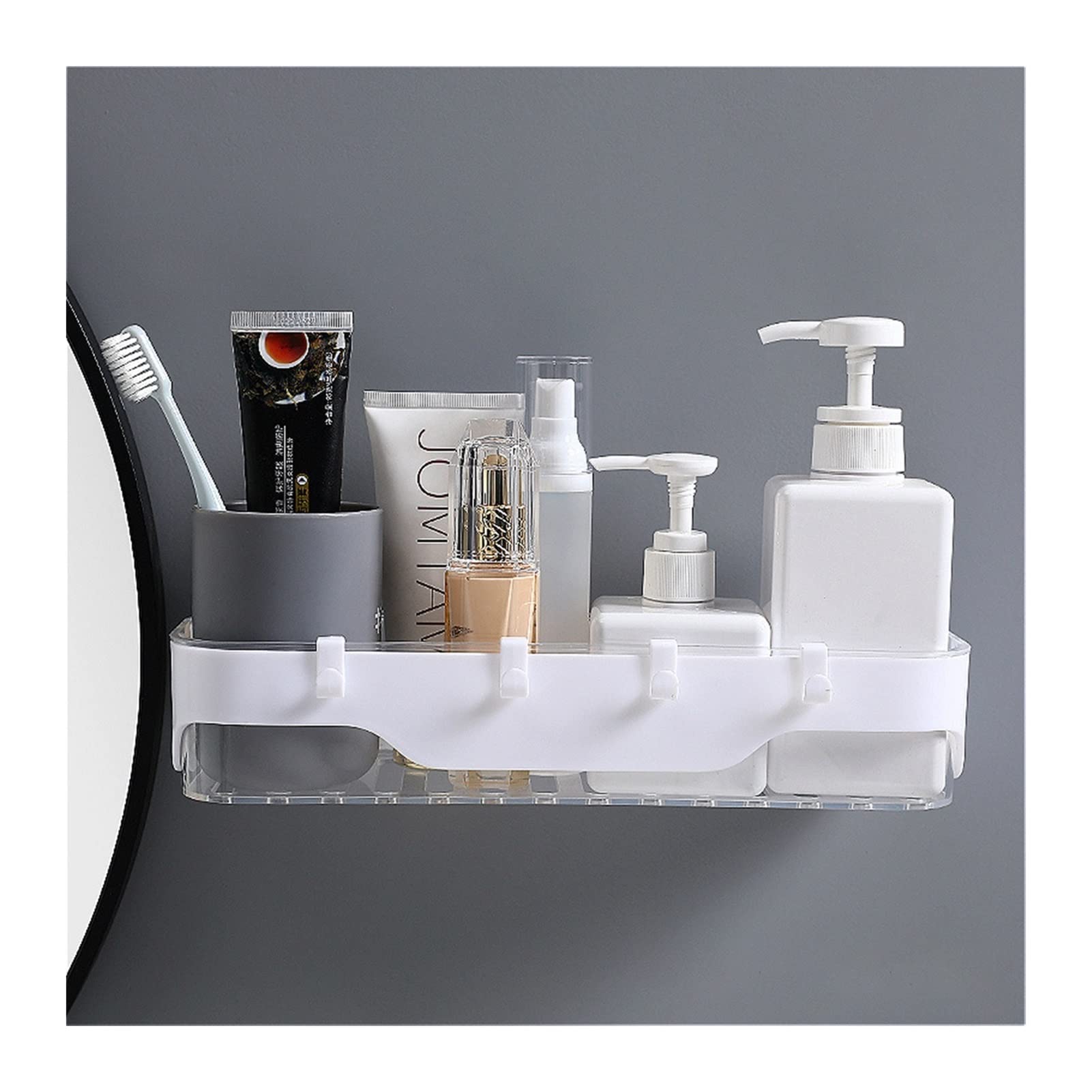 Étagère de salle de bain murale sans perceuse en plastique avec crochets