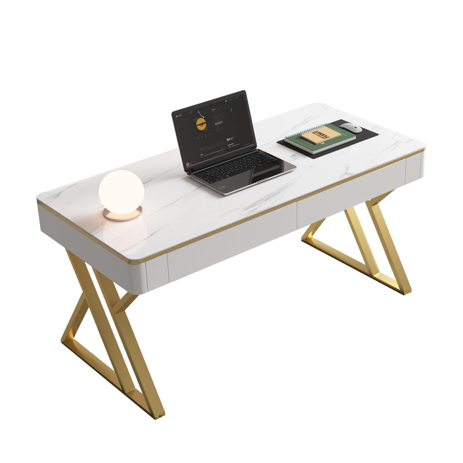 *similar to stock image* *3 Drawers, no legs* Modern Office Computer Desk with Marble Pattern, White Wooden Gaming Desk with Drawers, Thick Lacquered Writing Desk for Home Office, Bedroom and Living Room (XZ-104)