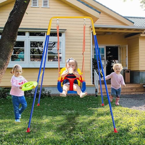 Image of 2 in 1 Toddler Swing & Jumper with Frame, Outdoor, Indoor, Baby Swing with Safety Belt for Indoor and Outdoor Use, Foldable Metal Stand & Clear Instructions, Easy to Assemble