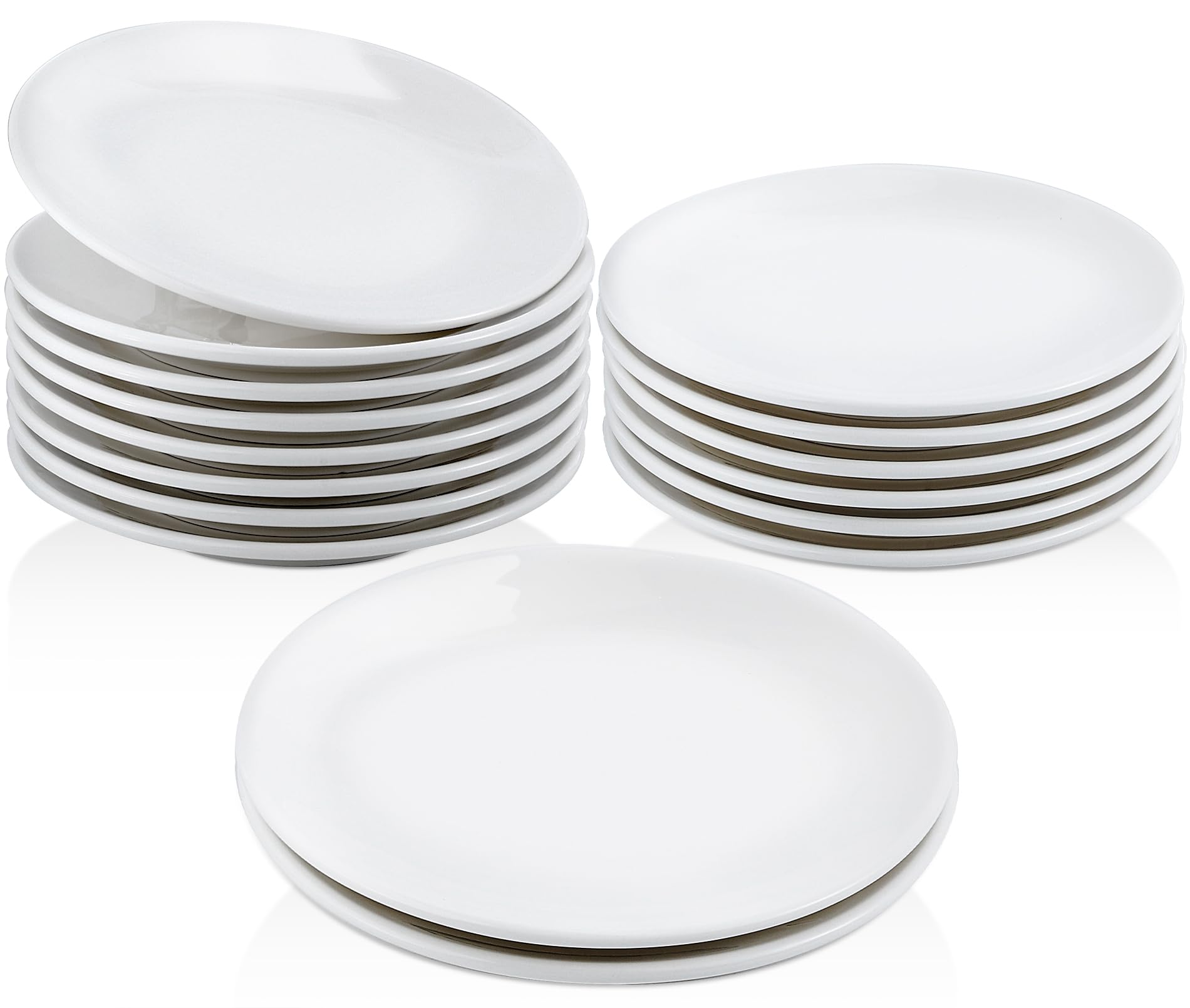 Jeffbaubl Piccoli piatti da dessert, 16 pezzi, 15 cm, in ceramica, colore bianco, piatti da colazione per torte, spuntini, insalata, lavabile in lavastoviglie e adatto al microonde