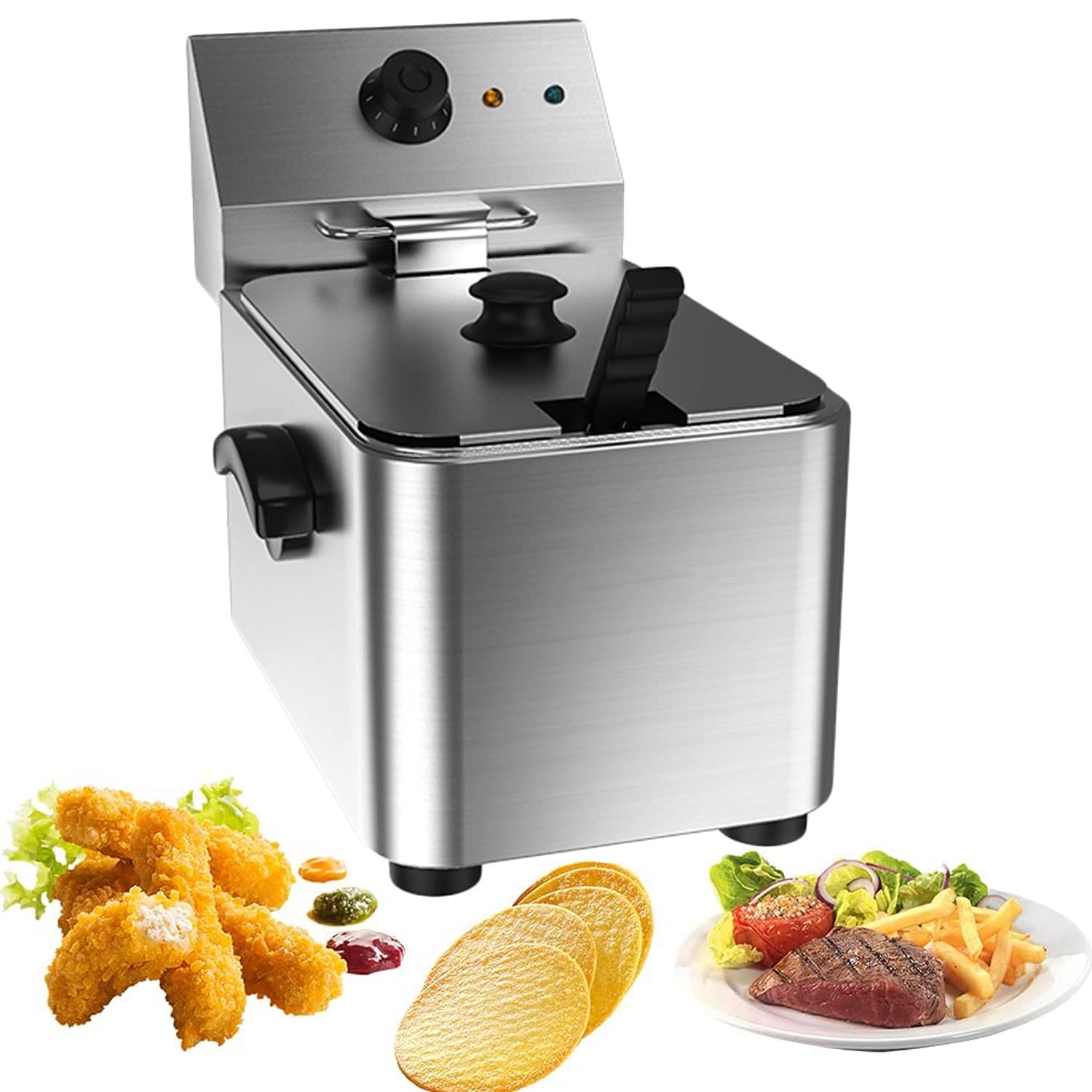 Freidora, Freidora Eléctrica, Freidora Grasa Con Cesta Extraíble Elemento Calentador Profesional, Freidora De Aire Comercial Casero Inoxidable Para Papas Fritas, Pollo Frito, D
