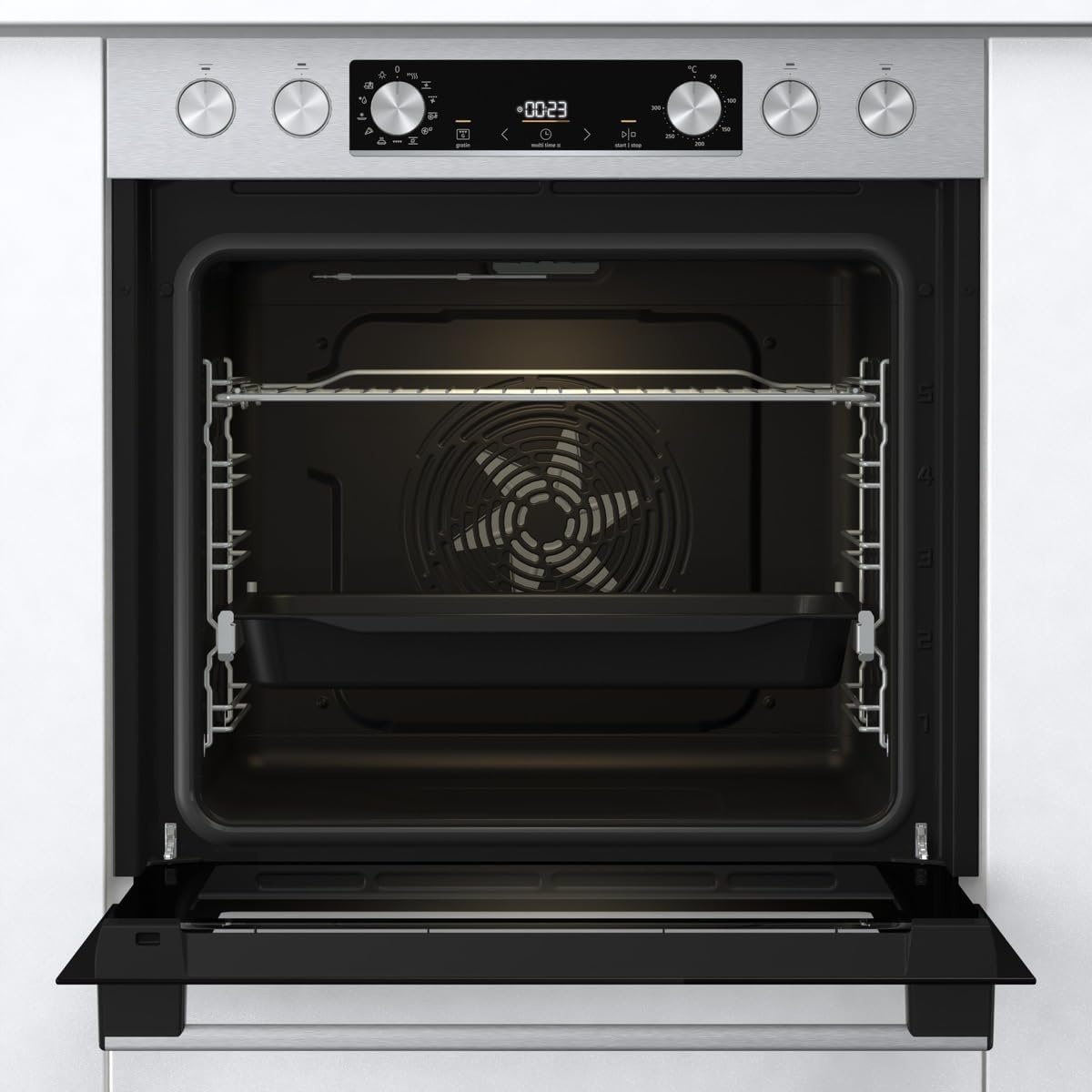 Gorenje Einbauherd-Set Heißluft 77L Glaskeramik-Kochfeld Inox ExtraSteam GentleClose EcoClean AirFry PizzaMode PerfectGrill Teleskopauszüge