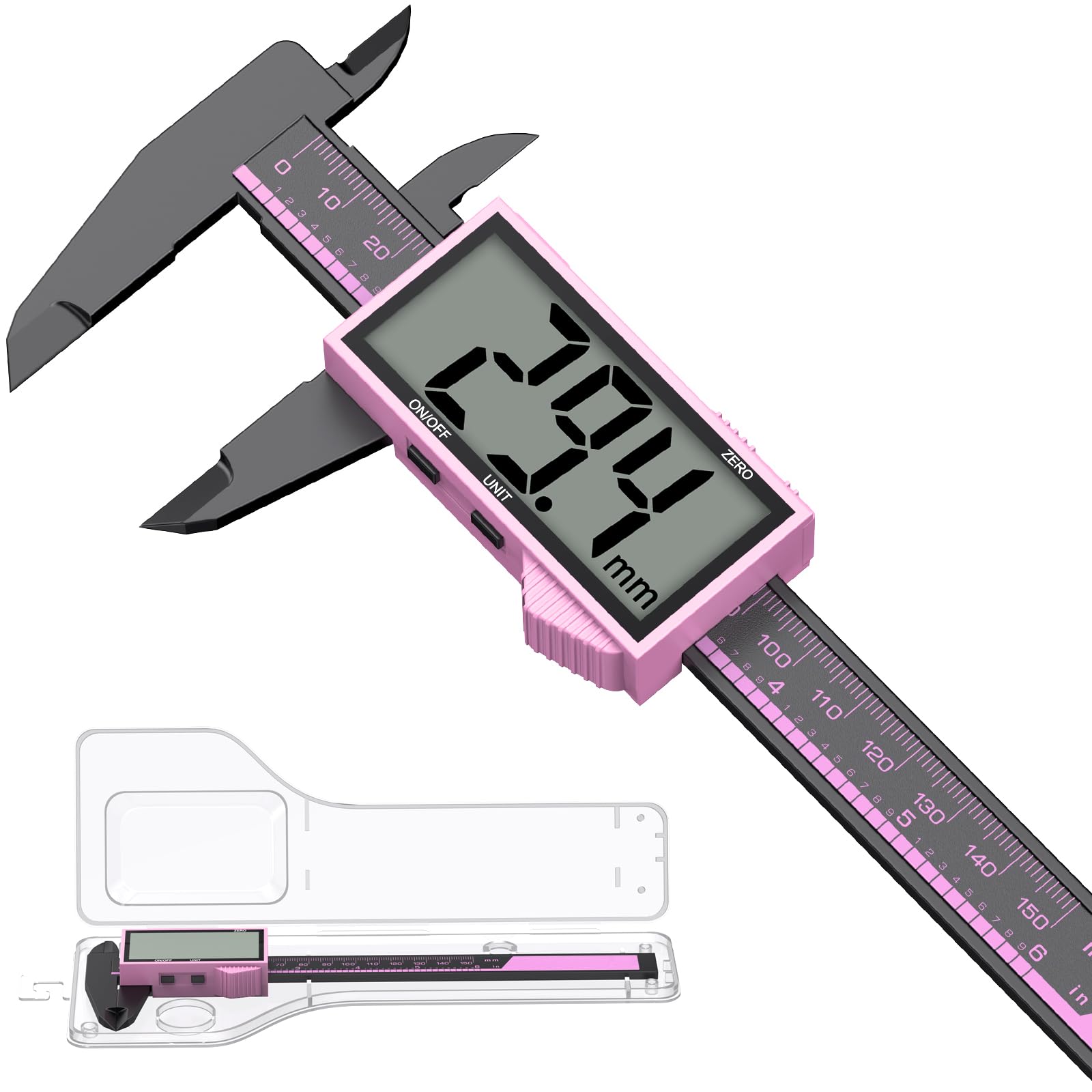 Messschieber Digital, 150 mm/6" Schieblehre Messlehre mit LCD-Display, Zoll/Metrisch Konvertierung, Auto-Off, für Außendurchmesser, Innendurchmesser und Tiefe zu Messen (Rosa-Schwarz)