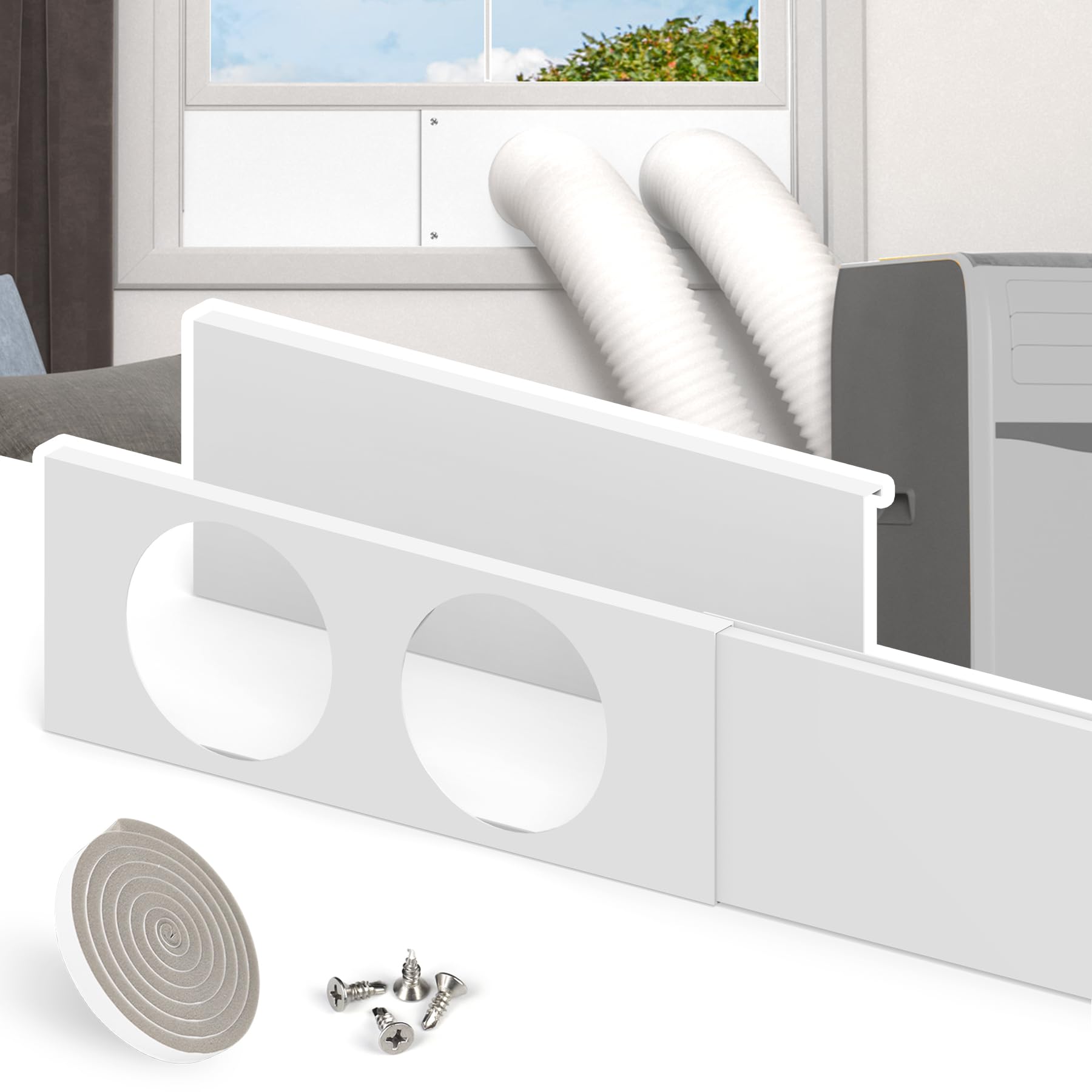 BJADE'S Kit de sellado de ventana de aire acondicionado portátil de doble manguera para manguera de escape de CA portátil de 5 pulgadas con cinta de sellado aislante, kit de ventilación portátil