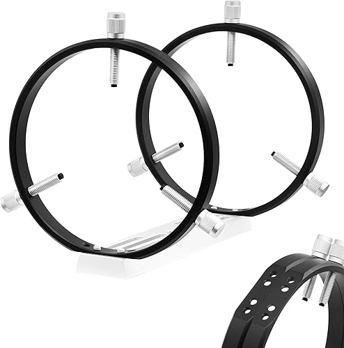 Miniatura 28 de Astromania Anillos de guía ajustables de 4.134 in de diámetro interior (par) para tubo de telescopio de diámetro o buscadores de 50 a 4.055 in