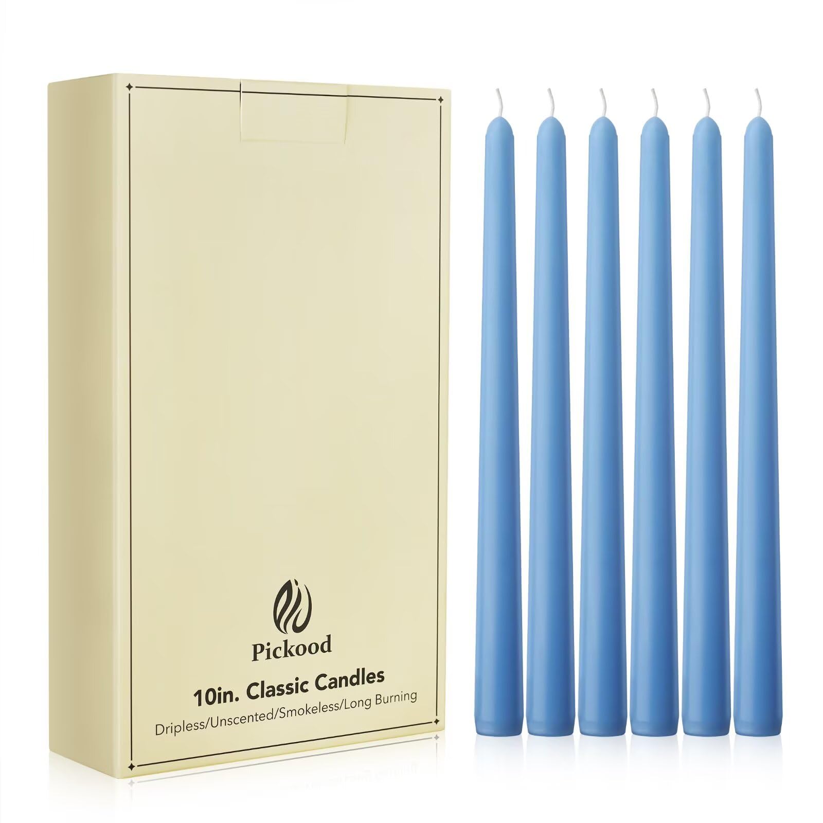 Duftfreie Spitzkerzen, 25,4 cm, hellblau, für Hochzeit, Abendessen, rauchfrei, lange Brenndauer, handgegossen, farbige hohe Kerzenständer, Azul Claro, 12 Stück
