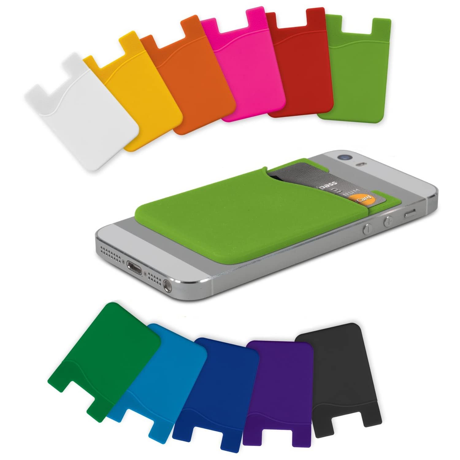 2pc self adhesive ultra thin minimalist silicone mobile back card holder phone wallet stick on visting id debit credit card cash sleeve for smartphones and tablet cases (multicolor)