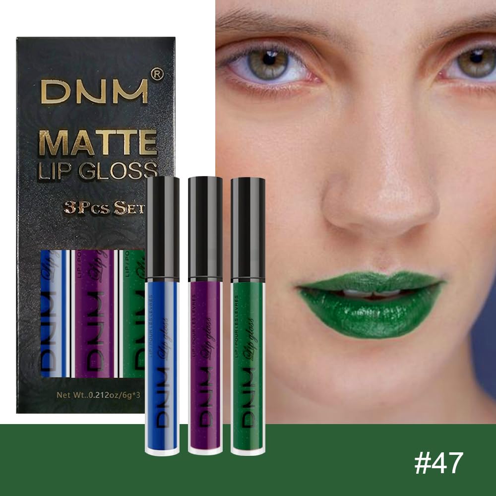 evpct 3Pcs Dark Black Green Purple Matte Liquid Lipstick Lip Stain Sets for Women Long Lasting Waterproof, 24 Hours Goth Lipstick labiales matte mate larga duracion listip 24 hours, 19#: Set21-Blue & Dark Purple & Emerald Green 0.21 Fl Oz (Pack of 3)
