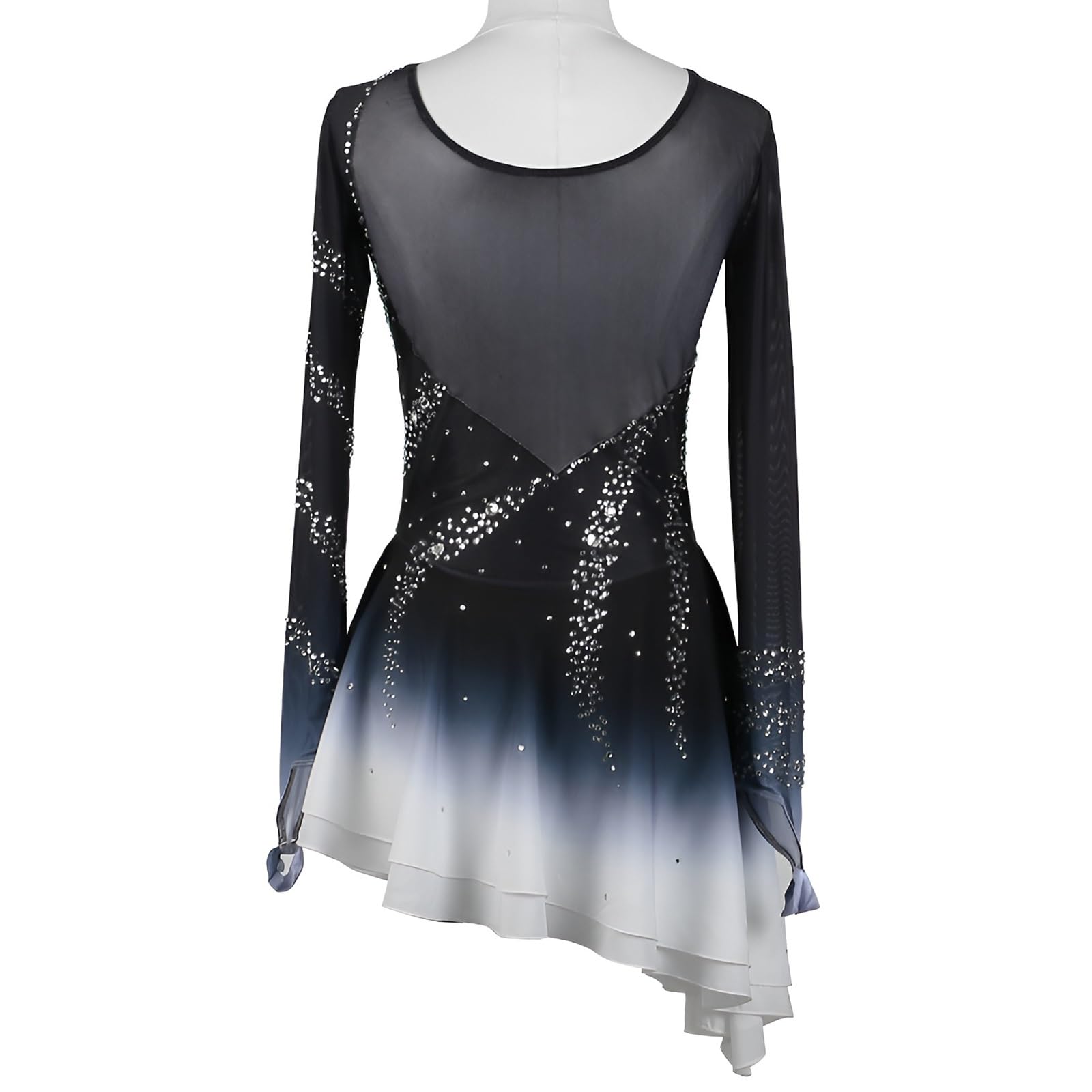 Vestido De Patinaje Artístico For Niñas, Cuello Redondo Y Dobladillo Irregular For Mujer, Ropa De Competición For Danza Sobre Hielo.