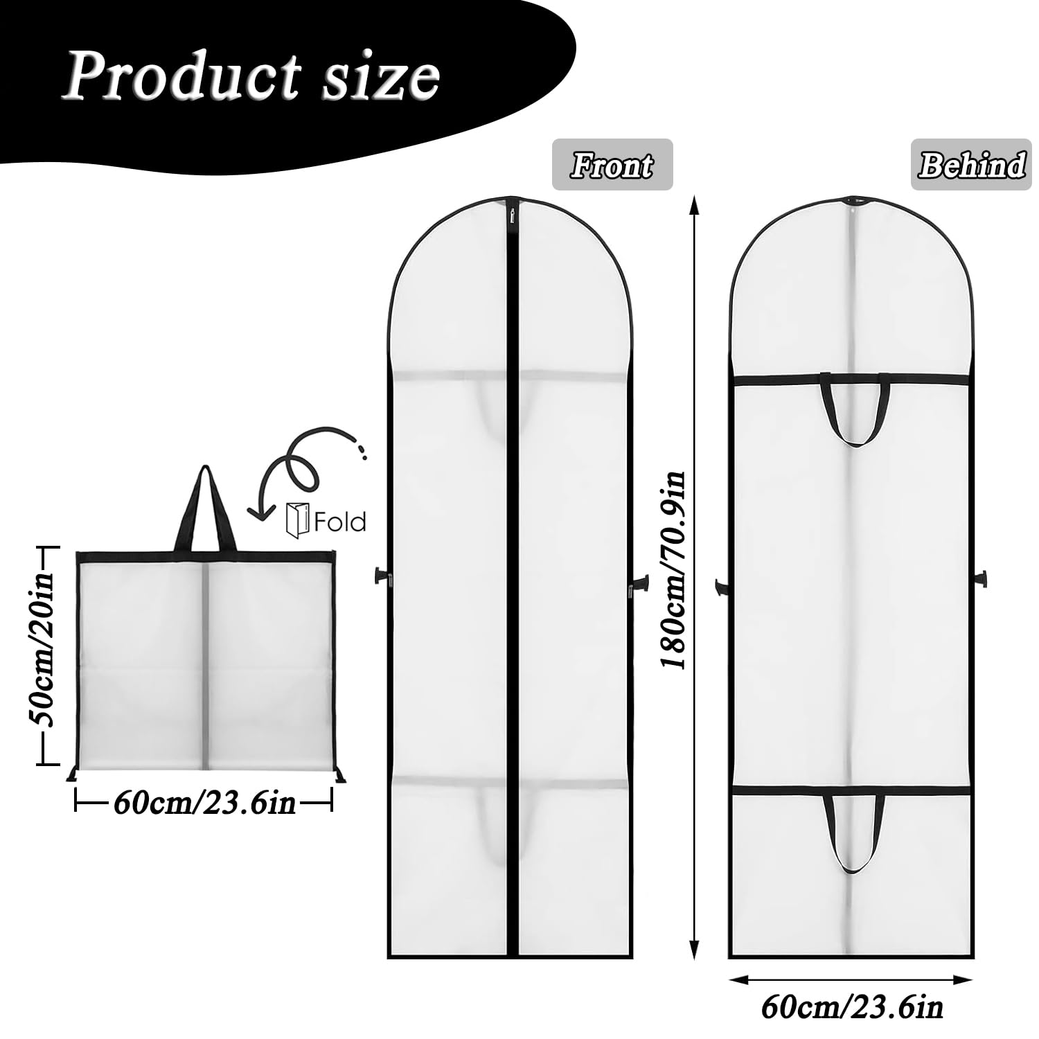 Long Dress Covers Bag Dust Proof Clothes Covers Moth Proof Garment Bag Wedding Dress Bag Folding Long Coat Cover for Coat Gowns Dresses Shirts Suits Jackets Storage (White) - Image 2