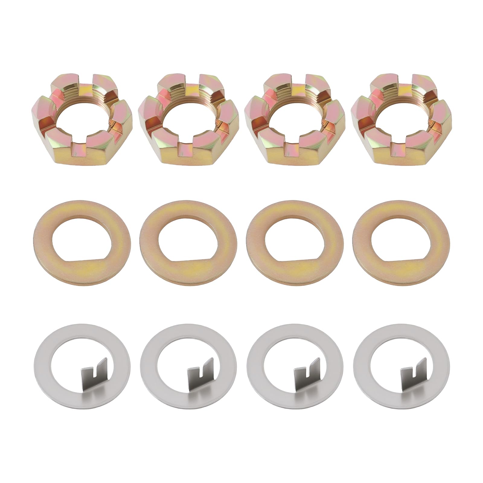 The Lord of the Tools 4 Sets Trailer 1-Inch Spindle Nut and Washer Kit for 2,000-7,000 lb Axles Includes Castle Nuts D Washers and Tang Washers Compatible with EZ-Lube