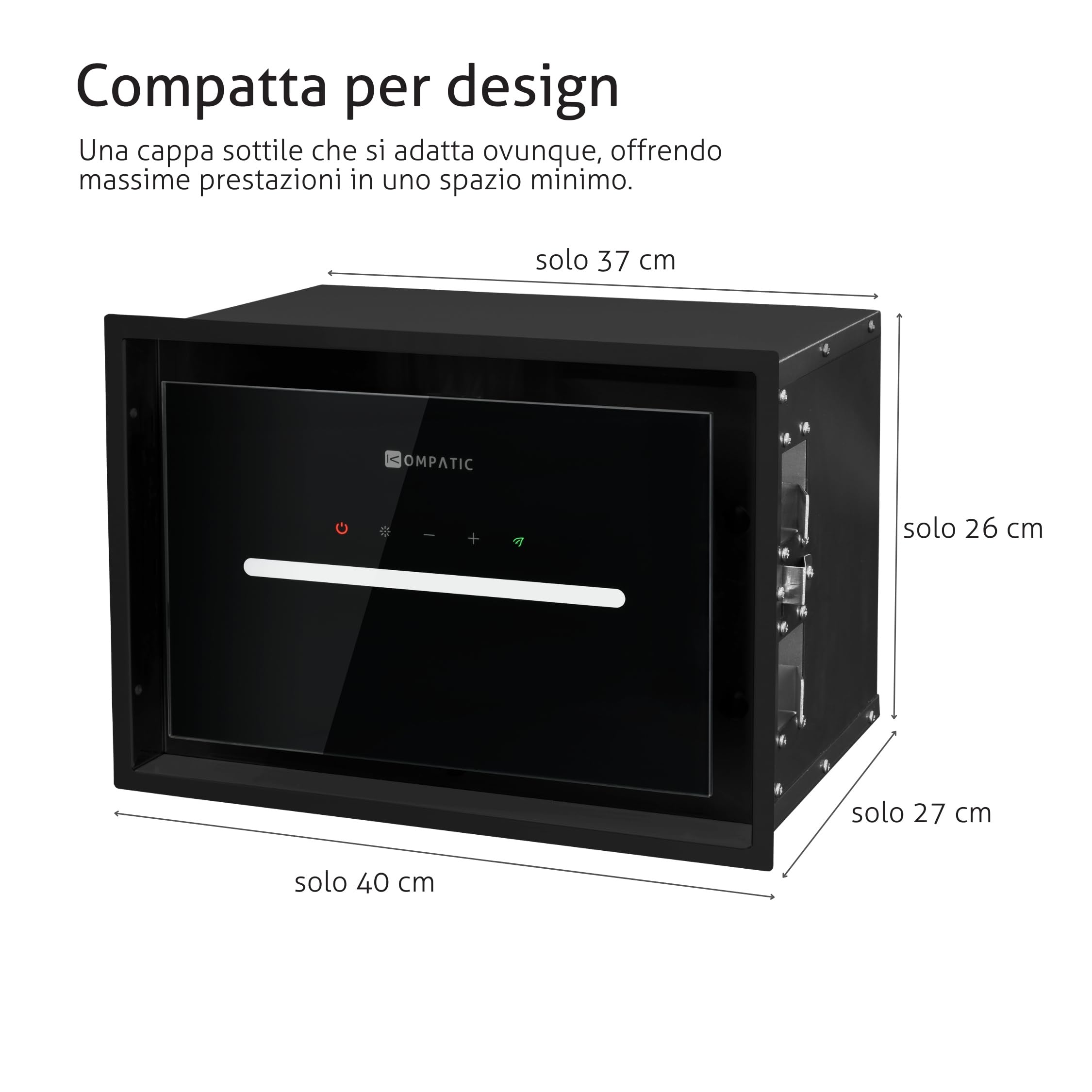 HANA 40 KPHN40BIB Cappa aspirante Incasso, A++, 40 cm, Controllo gestuale, Touch, Telecomando, Modalità purificazione aria, 450 m³/h, LED dimmerabile, Regolazione temperatura colore, Nero