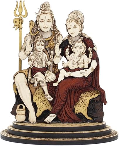 Estatua tallada en madera Shiv Parivar de 4 pulgadas en maderas duras exóticas - Ídolo de la familia Lord Shiva de madera multicapa hecha a mano