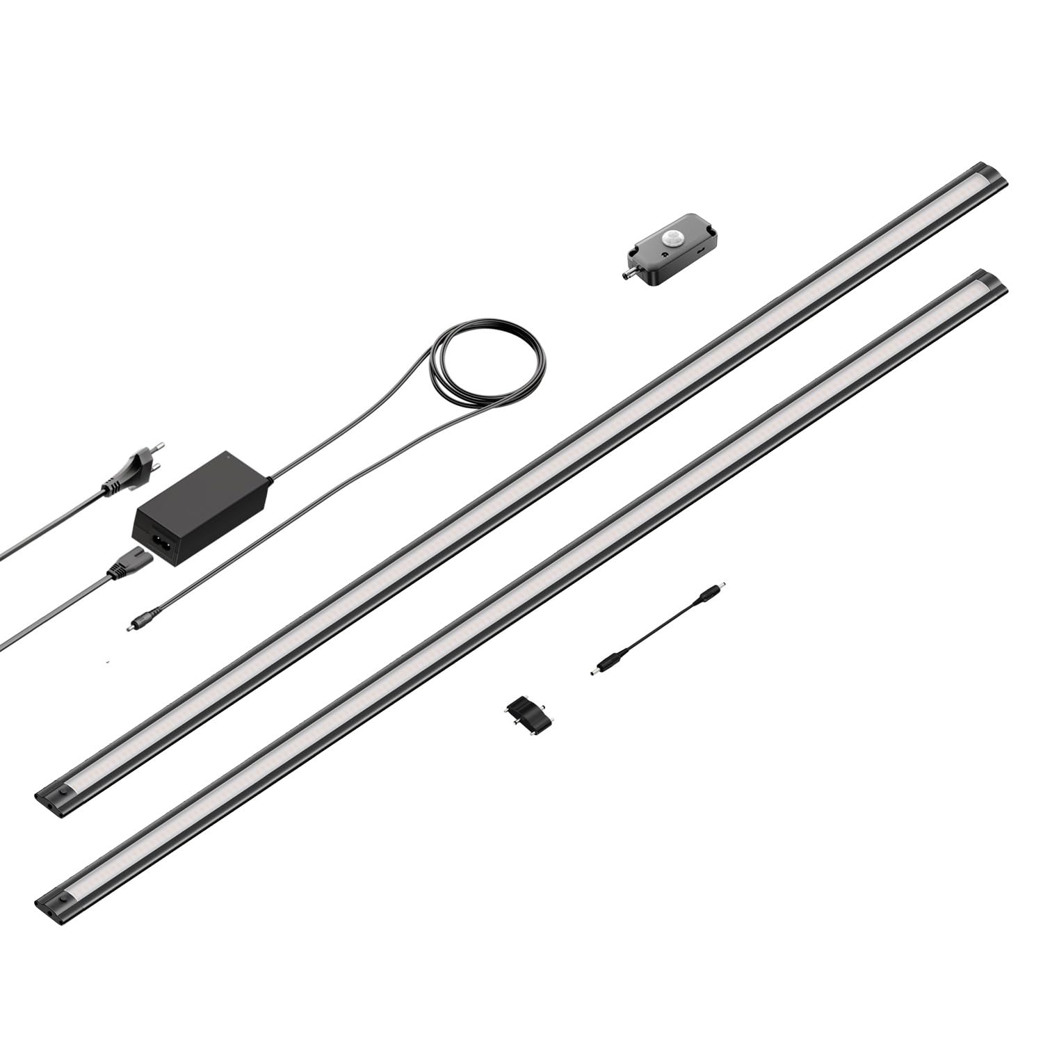 ledscom.de 2er Set LED Unterbauleuchte SIRIS schwarz matt mit Bewegungsmelder, flach, 114cm, je 1261lm, warmweiß