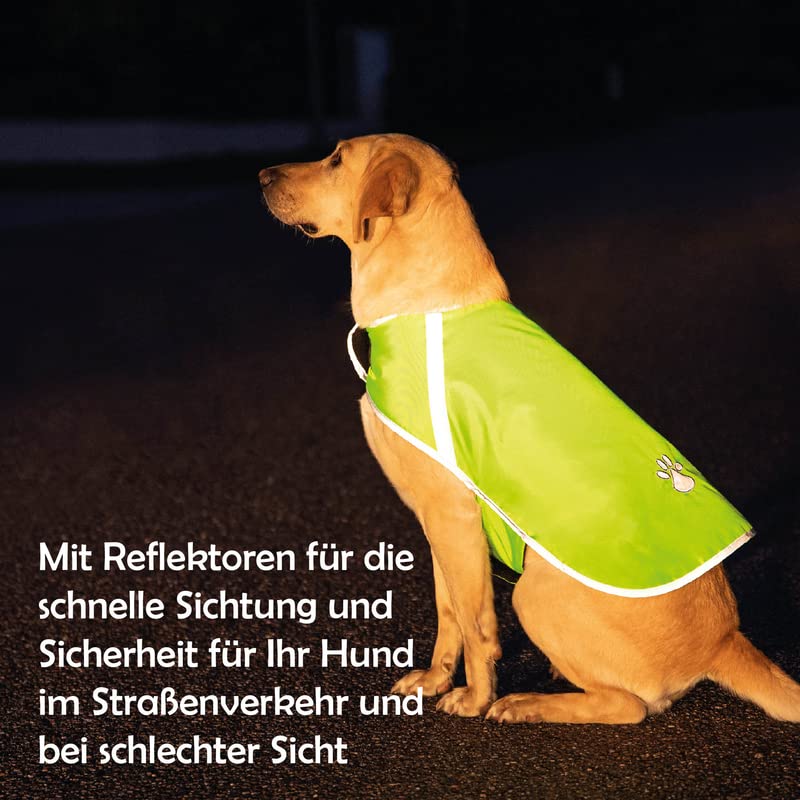 Bestlivings Reflektierende Hundewarnweste - Robust, Größenverstellbar, Reflektorweste mit Futterstoff, Sicherheitsweste für Hunde, Jacke Mantel in Grün, Größe L, Polyester