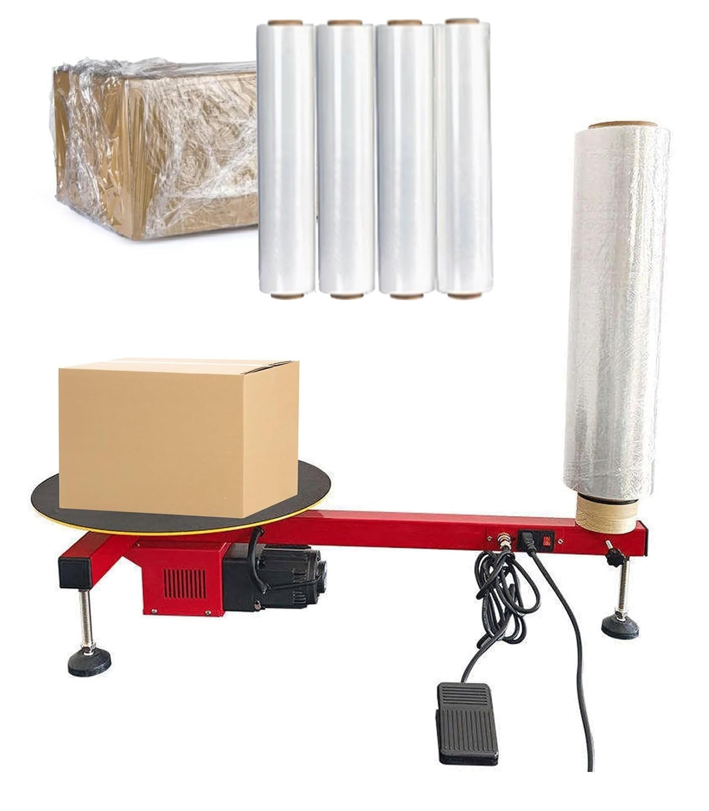 Banco eléctrico para Envoltura con Film Estirable 60cmFilm-110V | Equipado con una plataforma giratoria y un dispensador de film accionado por pedal.