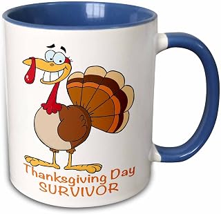 3dRose Funny Thanksgiving Day Survivor Turkey 15oz Two-Tone Blue Mug