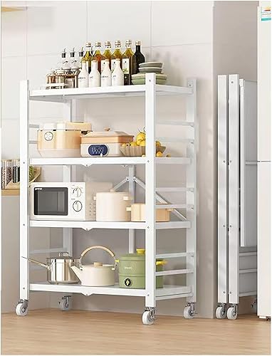 Estantes plegables sin instalación, tipo piso, multicapa, horno, cocina, olla, organizador móvil, almacenamiento de microondas, tamaño 4 niveles,