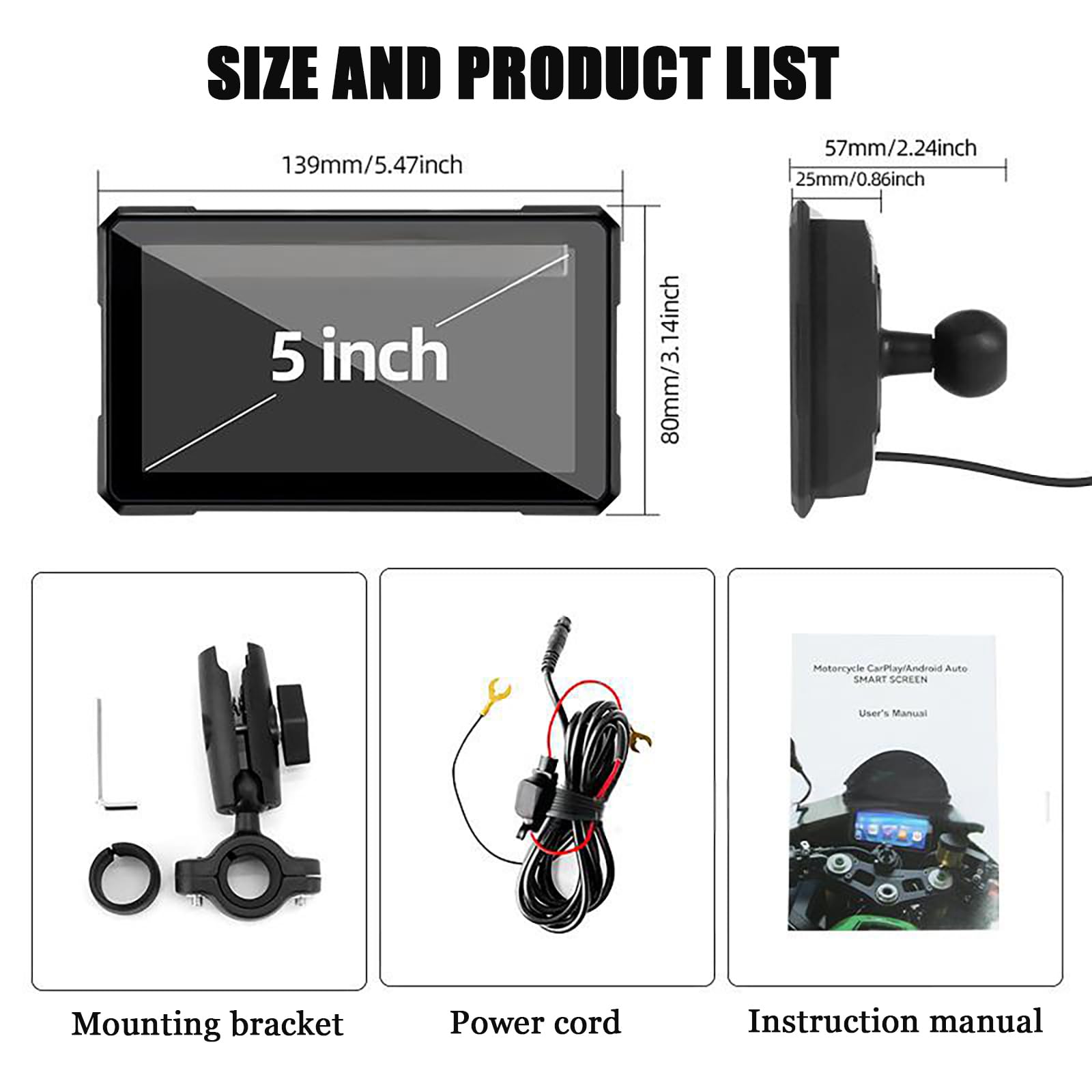 Navigatore GPS Moto per Crf 1000l Africa Twin, Schermo GPS Carplay per Moto, Display Touch 5" IP67 Impermeabile, Supporto Manubrio Universale per Moto/Scooter