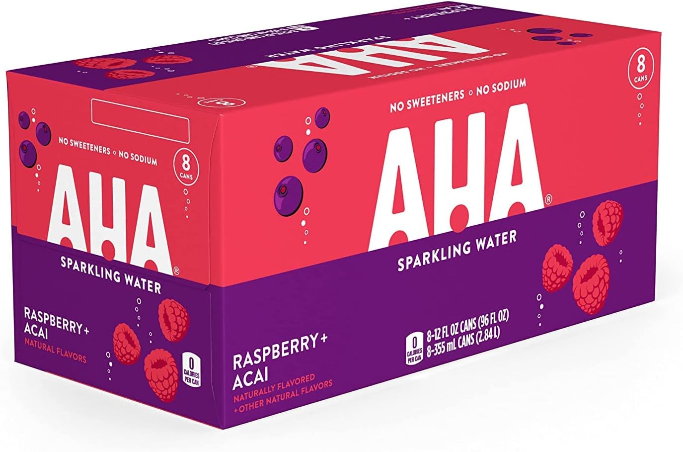 Aha Sparkling Water Beverage Raspberry + Acai Flavor No Sweeteners