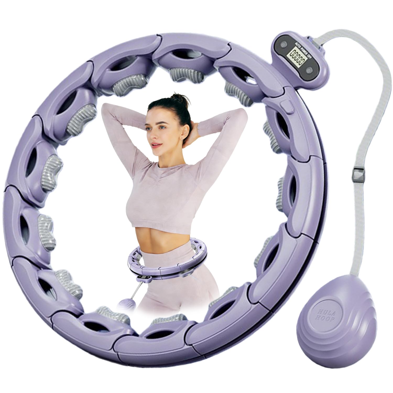 Hula Hoop mit Gewicht Kugel mit Zähler,15 Knoten Umfang (70-93cm),Smart Hula Hoop Reifen Erwachsene,Einstellbar Infinity Hoop für Das Fitnesstraining