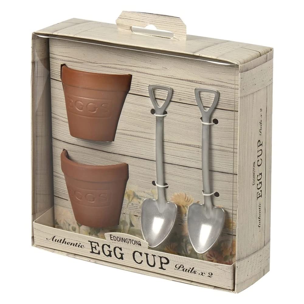 Eddingtons White Flower Pot Set Of 2 Egg Cups And Spoons