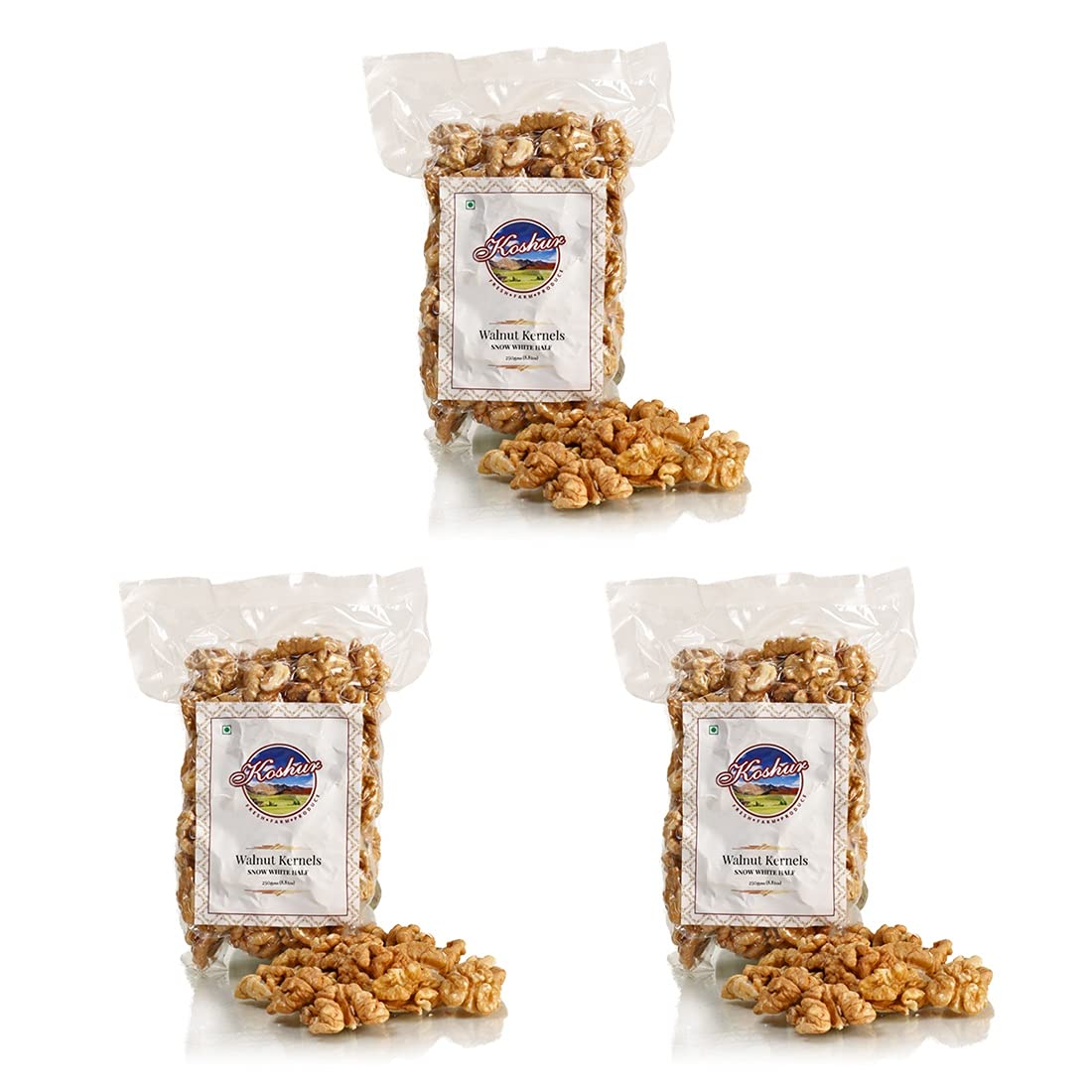Koshur Kashmiri Walnut Kernels Snow White Half Milky 750g (250g*3), Pure & Natural Akhrot, High in Protein, Vitamins, Omega 3 Fatty Acids, Premium Dry Fruits and Nuts