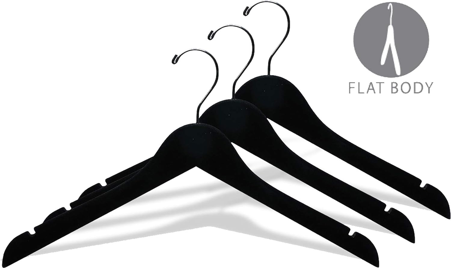 The Great American Hanger Company Black Velvet Wood Top Hanger, Box of 100 Space Saving 17 Inch Flat Wooden Hangers w/Chrome Swivel Hook & Notches for Shirt Jacket or Dress