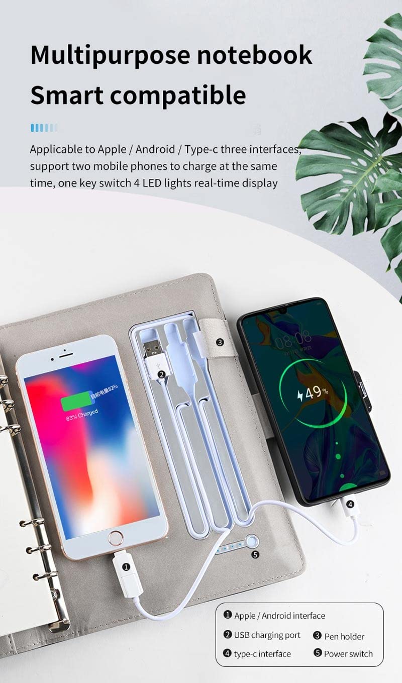 TAHALI Business A5 Black Fingerprint Lock Notebook Bloc de Notas Inteligente con Power Bank (Color : Black-Soul Eater1)
