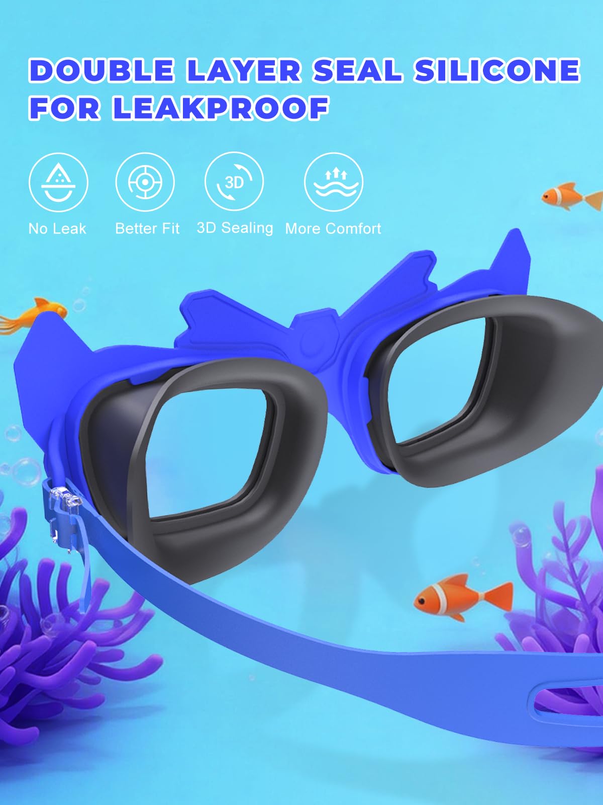 Kinder-Schwimmbrille, 2 Stück, für Kinder von 3–10, Anti-Beschlag/UV, auslaufsicher, transparent, für Jungen und Mädchen