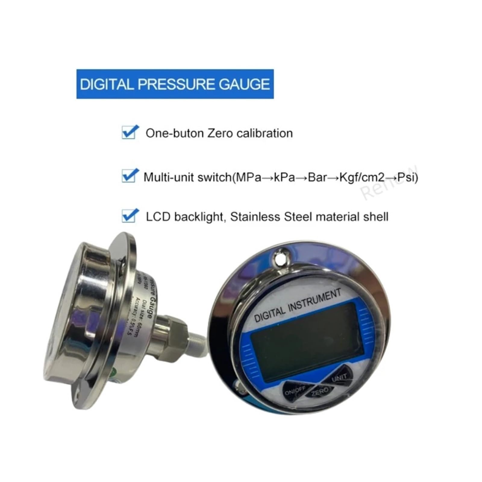 Manómetro Digital inalámbrico de 10bar G1/4, manómetro alta precisión aire, combustible líquido, aceite y agua,Precisión del dial de precisión(Radial G1-2,0-10MPa)