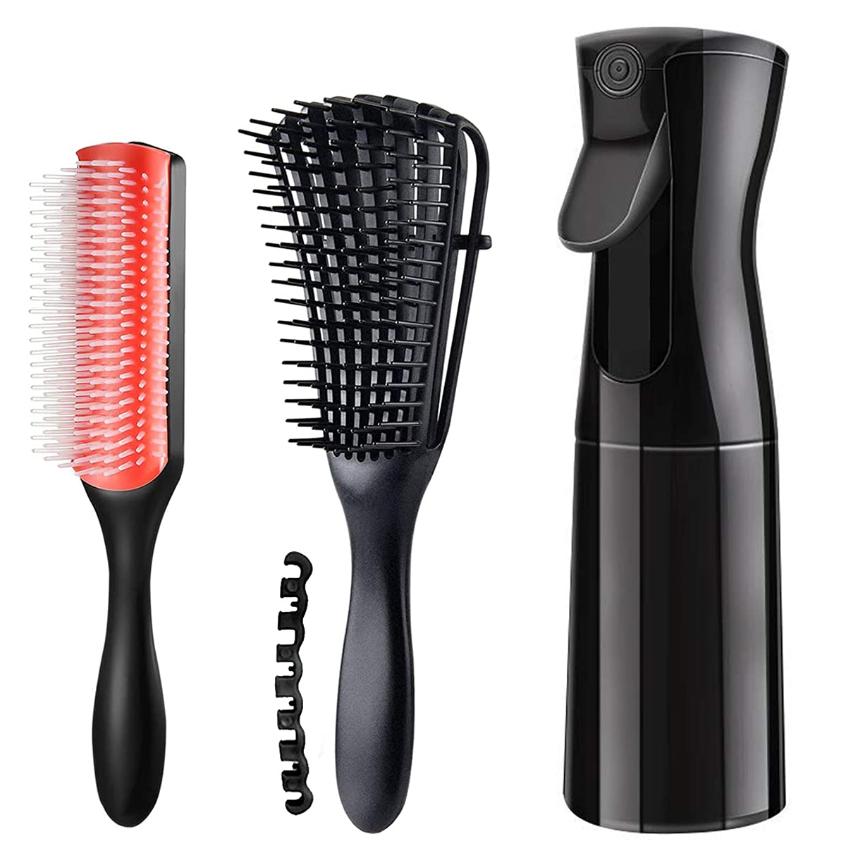 MRTREUP Hair Brushes for Women With Detangling Nylon Bristle Brush 9-row Styling Brush And Hair Mist Spray Bottle For Women Hairstyling, Hair Brush Tools For Curly Hair, Straight Long Hair(Black)