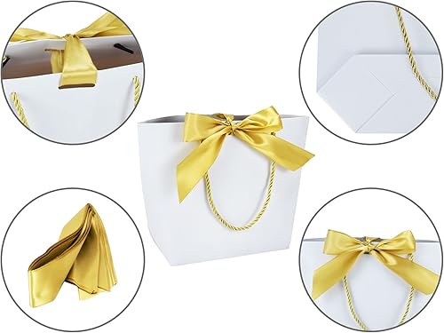 Miniatura 4 de HUAPRINT Bolsas de regalo con asas, bolsas de recuerdo de fiesta con cinta de lazo, 12 bolsas de papel blanco para cumpleaños, boda, dama de honor,