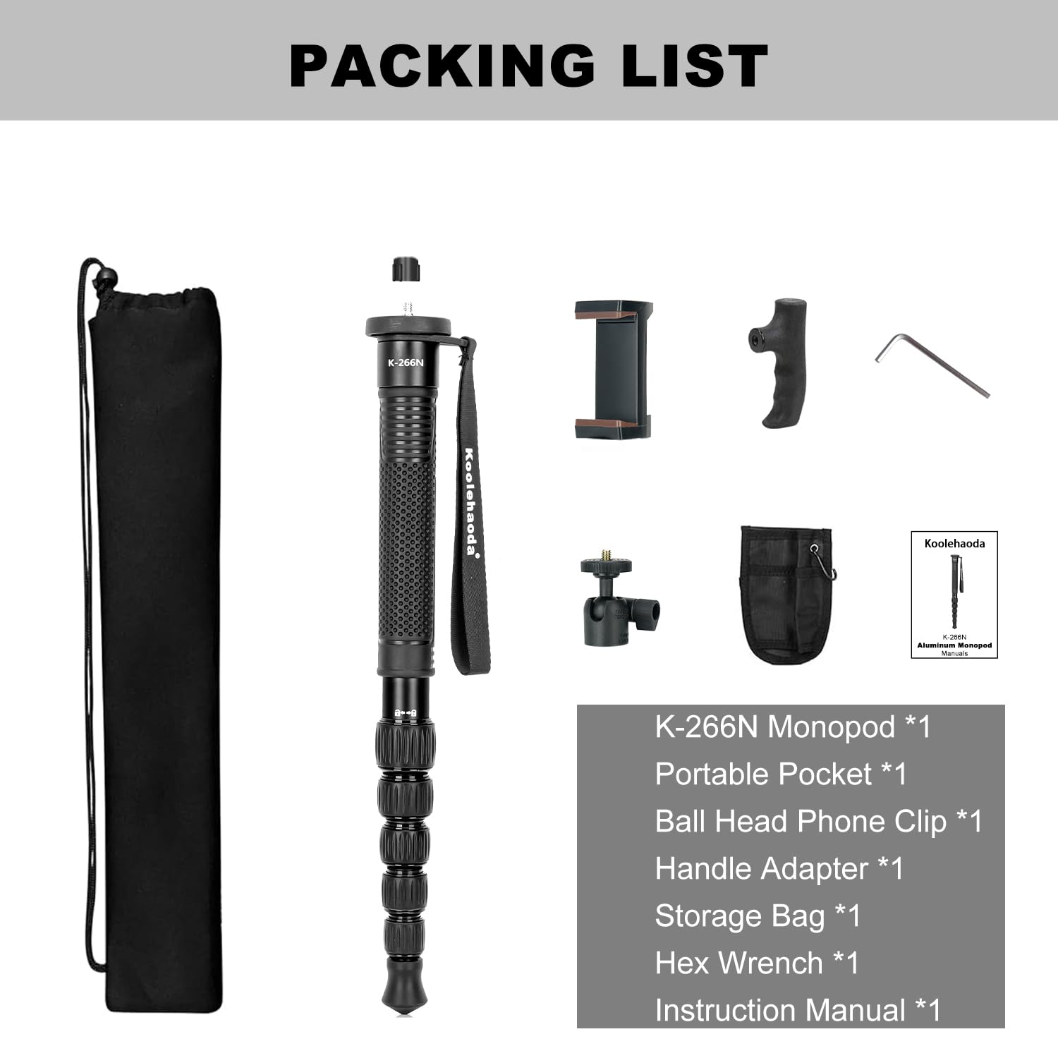 koolehaoda Monopiede per fotocamera, portatile, in alluminio, per fotografia, pieghevole, solo 43,2 cm, compatto da viaggio, per fotocamere mirrorless e DSLR, facile da trasportare, 6 sezioni fino a