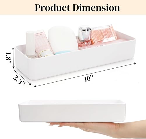 Miniatura 2 de Paquete de 6 organizadores de cajones de plástico, 10 x 3.3 x 1.8 pulgadas, bandeja de almacenamiento apilable blanca, cubos organizadores