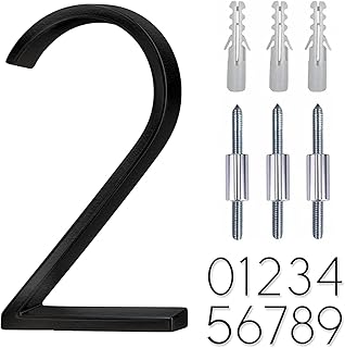 Modern House Numbers, Amtake 5 Inch Zinc Alloy House Numbers Modern Coated Bright Black House Address Numbers for Outside Yard Street Mailbox Easy to Install with Nail Kit(Number 2)