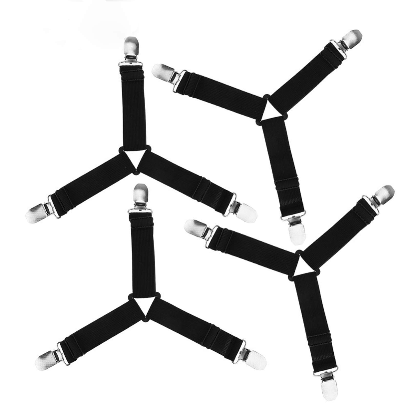 oumall Bed Sheet Holder Straps,Adjustable Triangle & Elastic Straps Clips for Bed Sheets, Mattress Covers, Sofa Cushion, Hospital Beds,Bed Sheet Keeper with Heavy Duty Grippers Clips Set of 4 (4PCS)