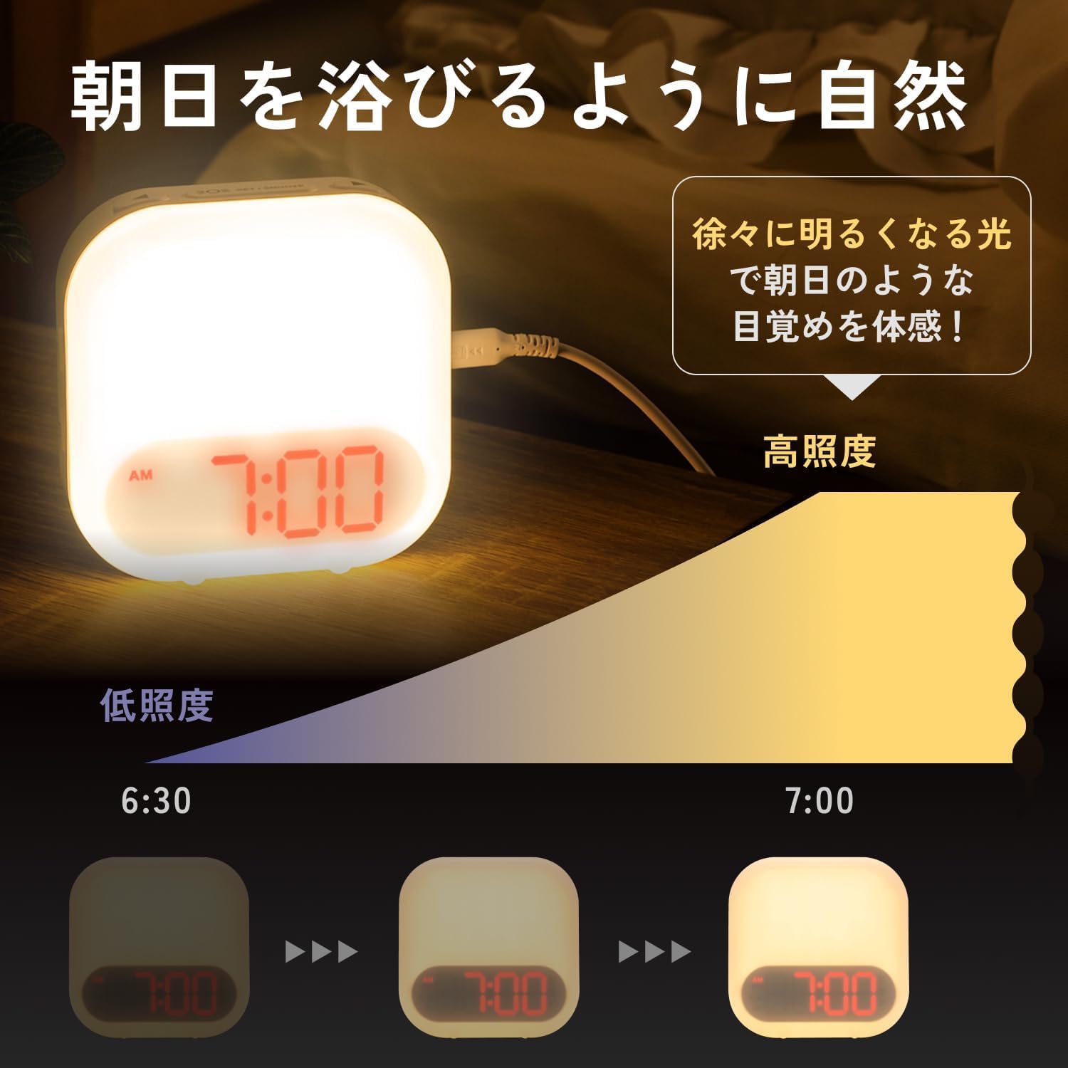 Amazon.co.jp: [テレビで紹介] HIKARIDE(ヒカリデ) 光目覚まし時計 