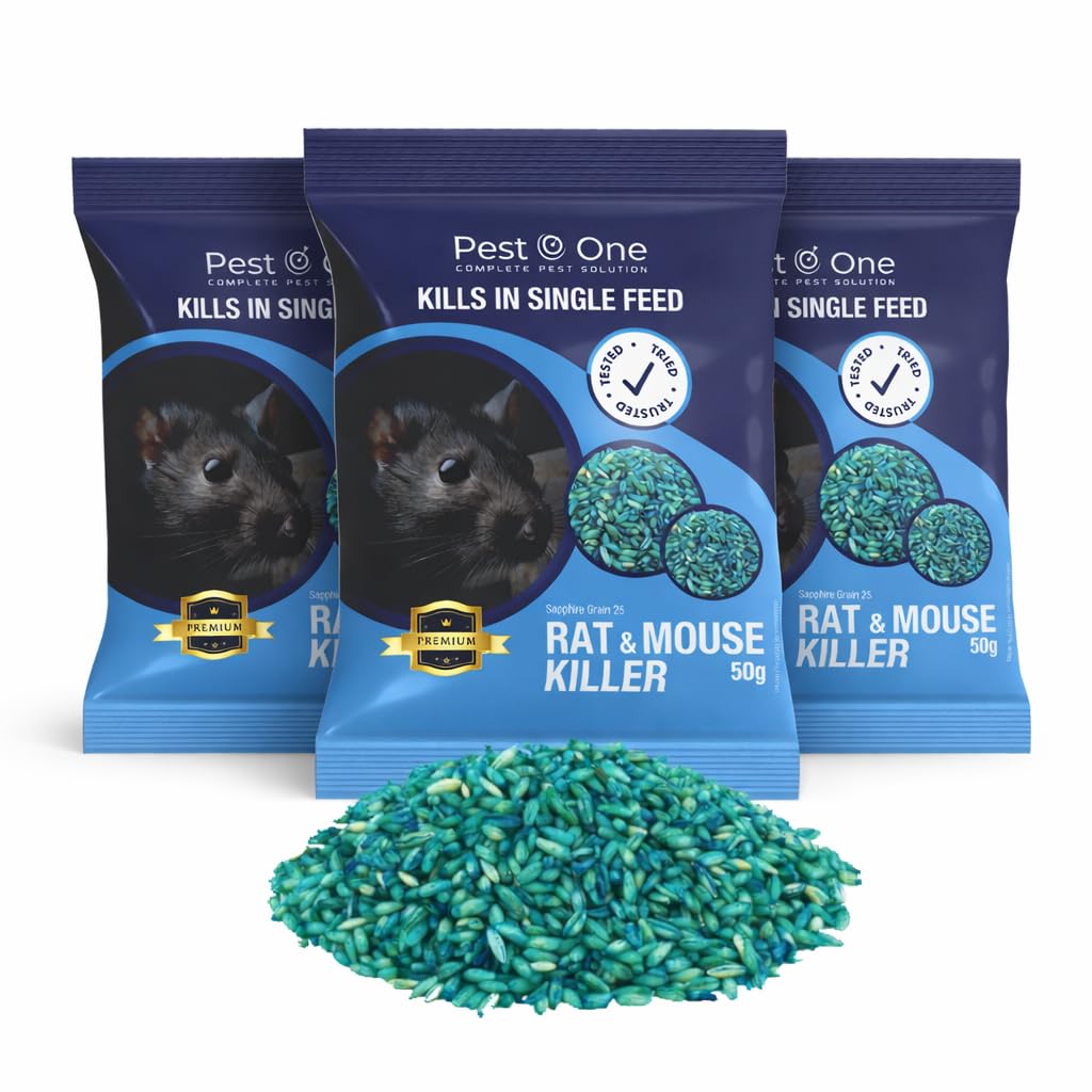 SISI UK Rat & Mouse Poison Blue Grain - Kills in Single Feed Stongest Maximum Strength Rodent Killer for all weather 150g (3 x 50g)
