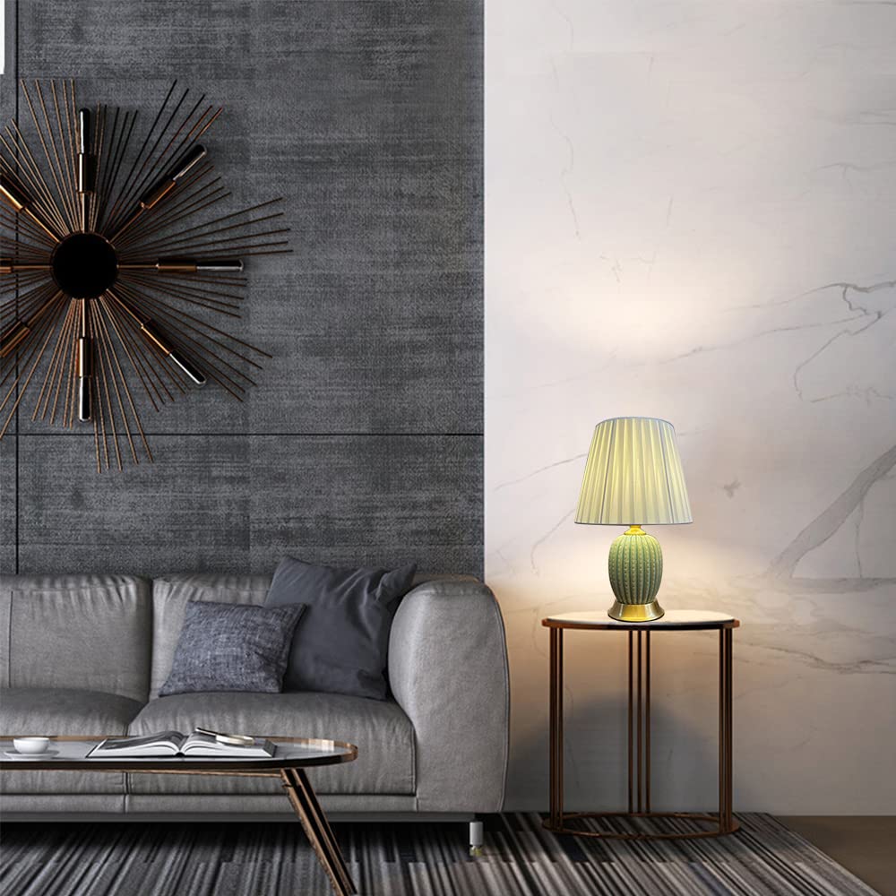 Mengjay Keramik Tischlampe Tischleuchte Nachttischlampe,Keramik Leichter Körper Tuch Lampenschirm Schlafzimmer Wohnzimmer Tischlampe Beleuchtung und Armaturen,Nachttisch Schreibtischleuchten (Grün)