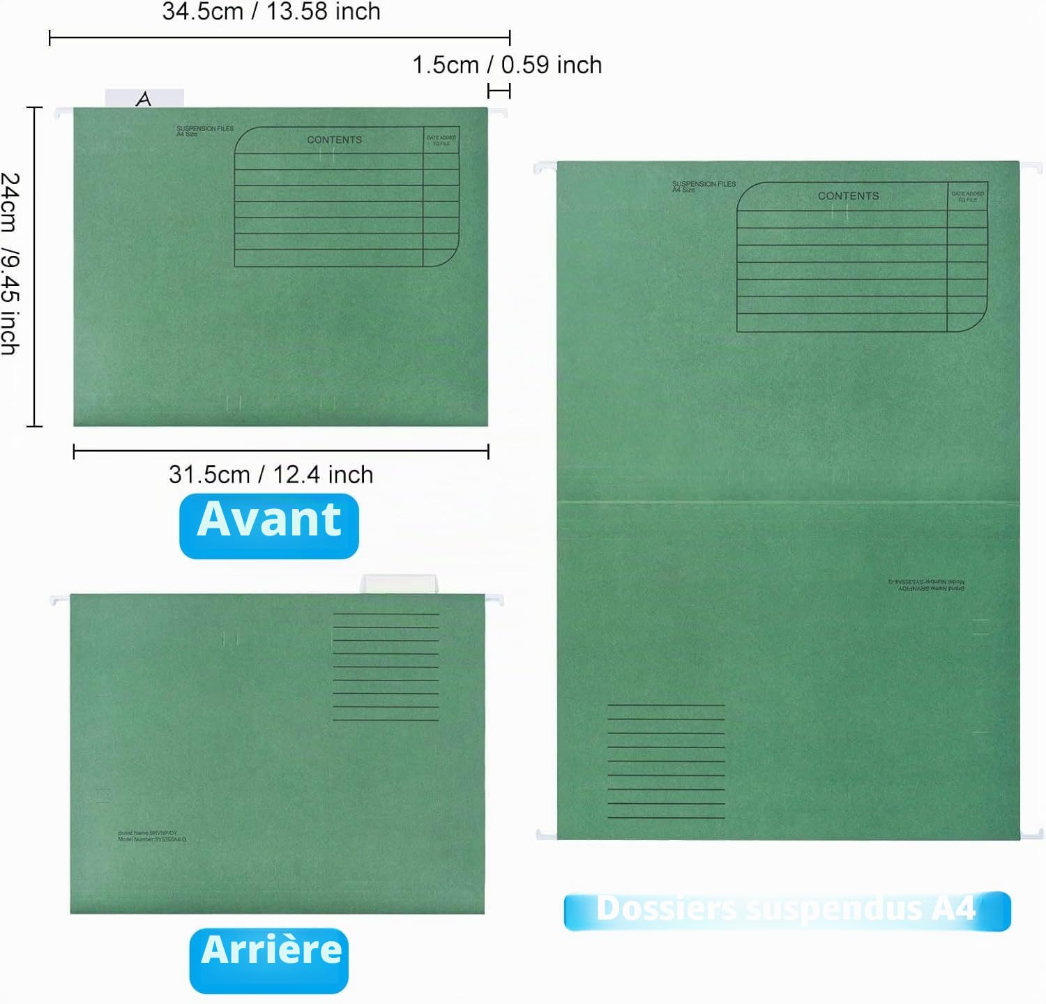 KAHEIGN 25 Pièces Dossiers De Suspension A4, 5 Couleurs Dossier Lourd Haut Et Bas Renforcés Dossiers Suspendus Pour Les Classeurs A4 De Papeterie De Bureau Scolaire