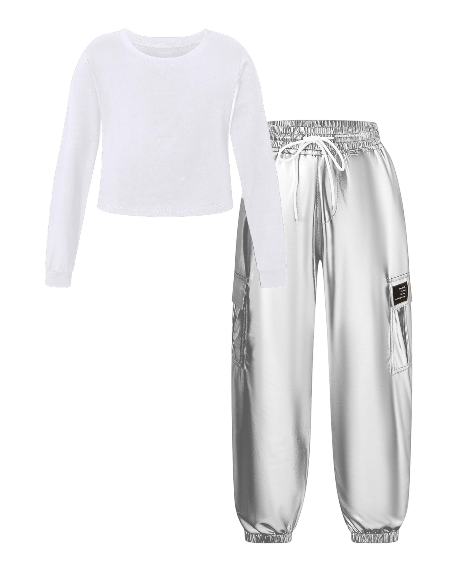 Betusline Girls Hip Hop Dance Outfits,Crop Top Cargo Jogger Pants Set,4-14Y