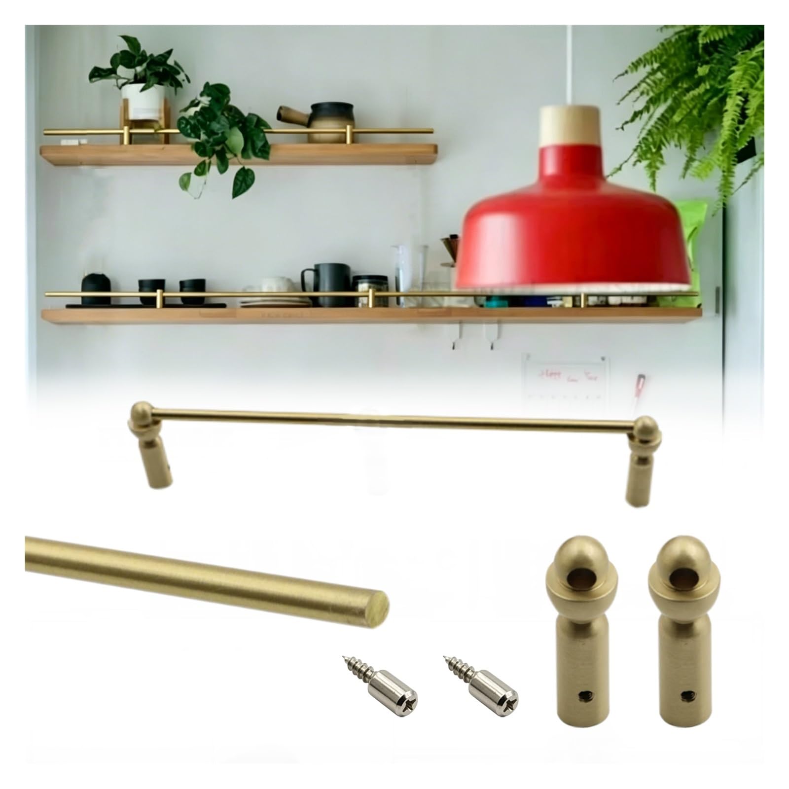Brass Floating Shelf Railing Rod 8 10 12 24 30 48 60 62 in, Detachable Anti-Fall Rail Sets with Posts & Screws, Decor Cabinet Guardrail Bar for Wine Cabinets/RV/Bathroom(Type b,L 32"/81.3cm)