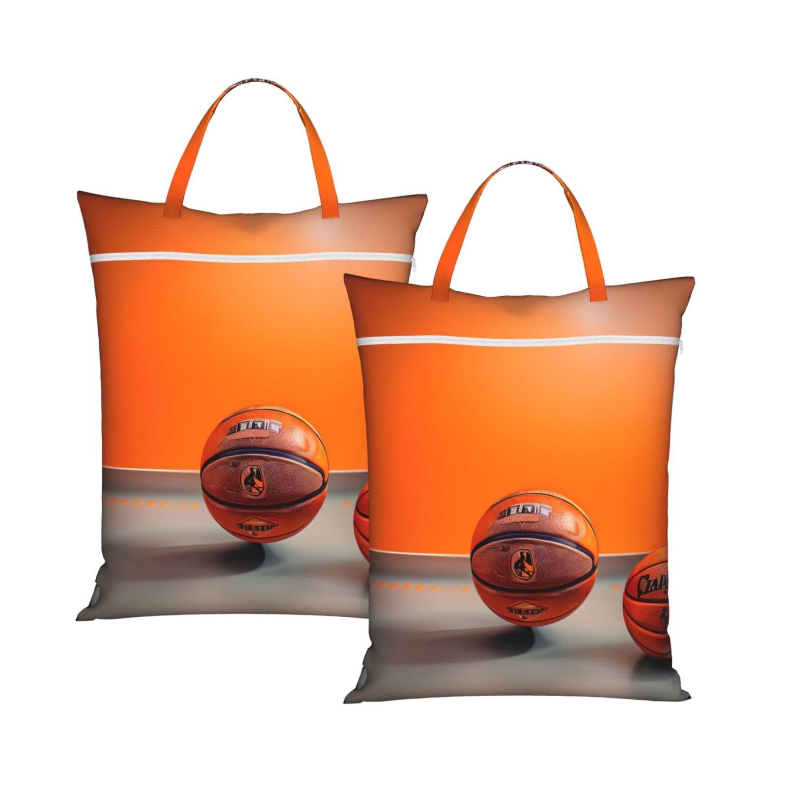 Basketball Orange Print Travel Laundry Bag Foldable Lightweight Camping Beach Dorm Weekend Getaways