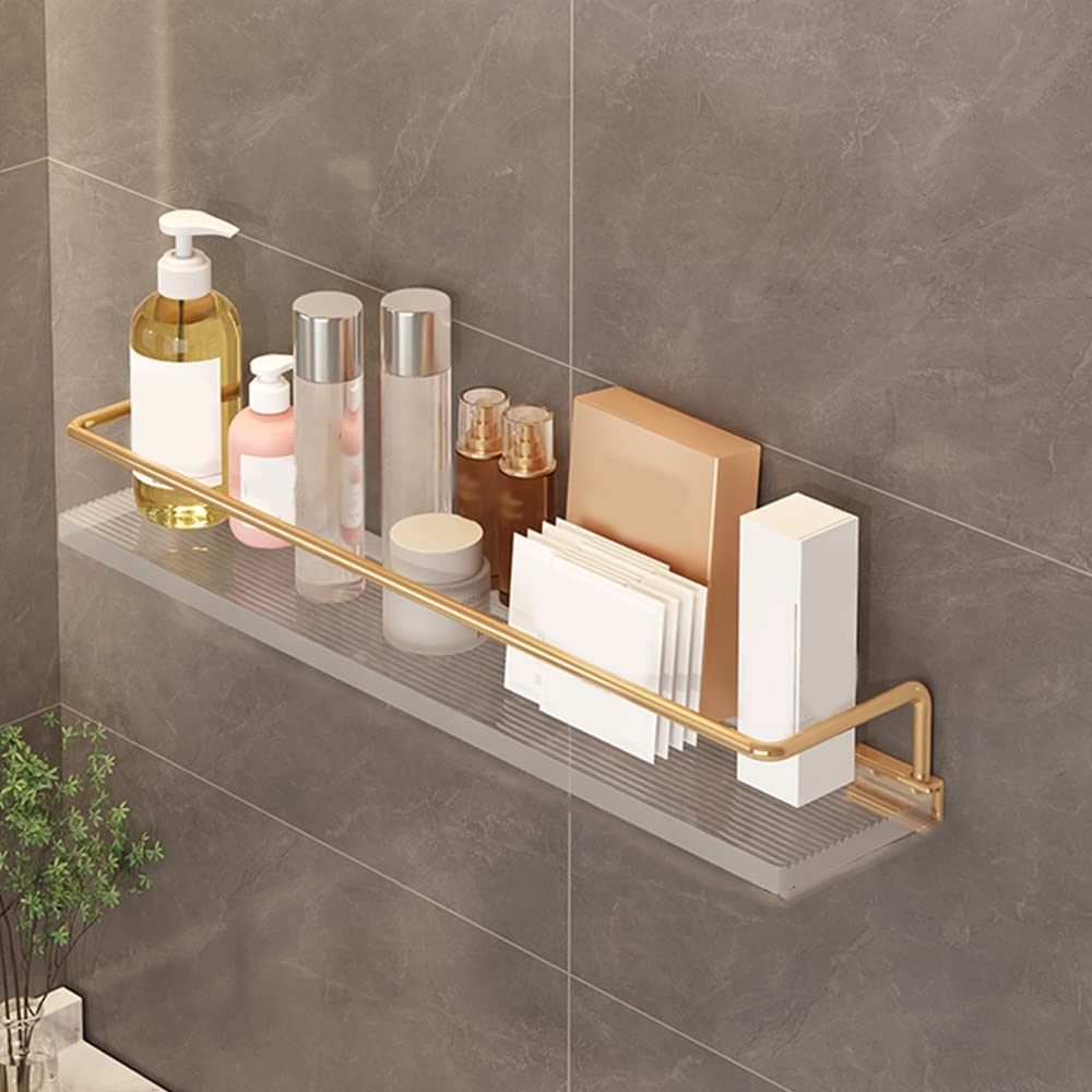 WDSOPK Wall Mounted Gold Corner Shower Caddy With Towel Rack - Transparent Acrylic Floating Shelves For Bathroom Nization & Cosmetic Storage, 30Cm,Silver With Rod-40Cm (Gold 50Cm)