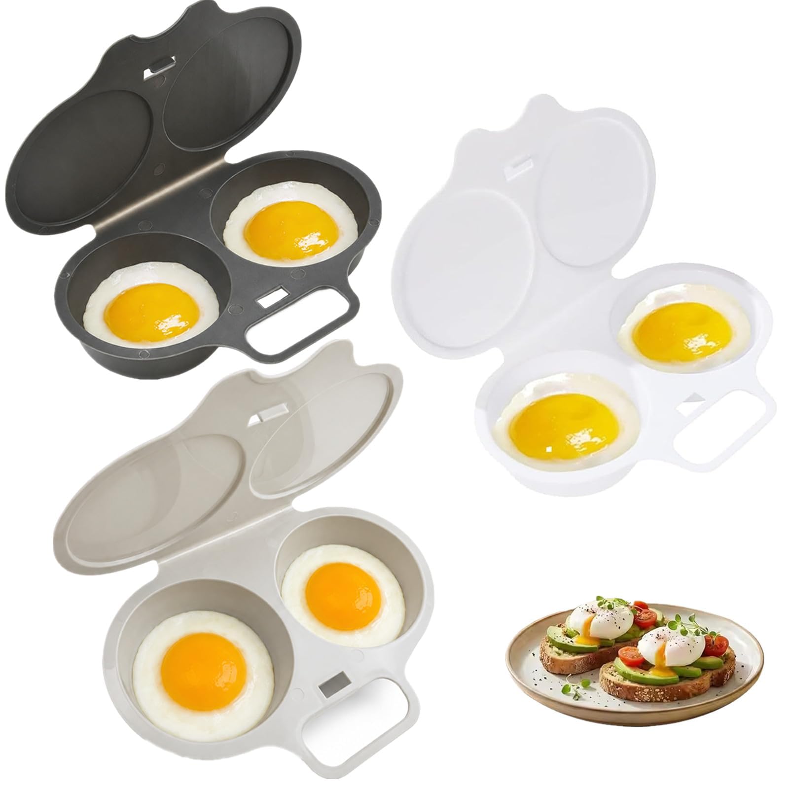 Microwave Egg Poacher With Lid & Handle, Dual Cavity Microwave Egg Poacher