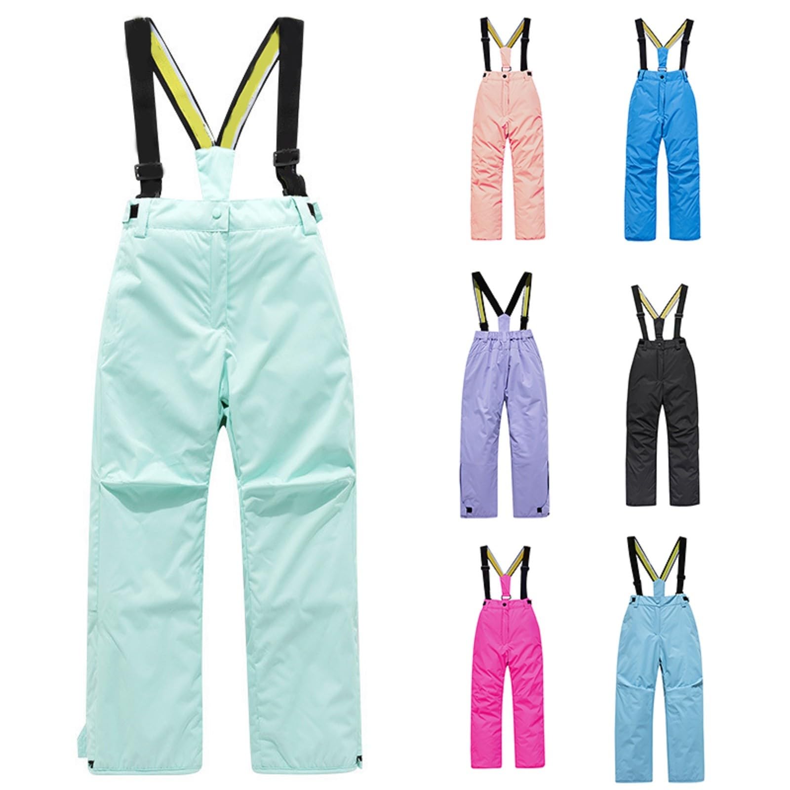 Pantalon de ski imperméable pour garçons et filles - Salopette d'hiver chaude à bretelles réglables - Jambe droite - Coupe-vent - Pantalon thermique épais pour le ski et le snowboard