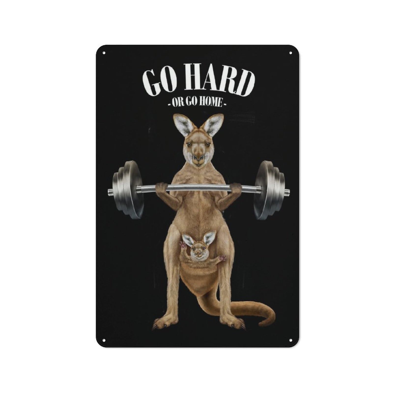 Junmoney Kangaroo Weightlifting Rustic Tin Wall Plaque 30X20cm For Guest Room Or Hallway, For Garage, Workshop And Man Cave Decoration