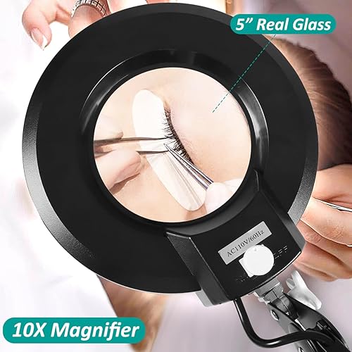 Miniatura 2 de Veemagni - Lupa 8X con luz y soporte, lámpara de pie con base rodante de 5 ruedas para tratamientos faciales, esteticistas de pestañas, 1500