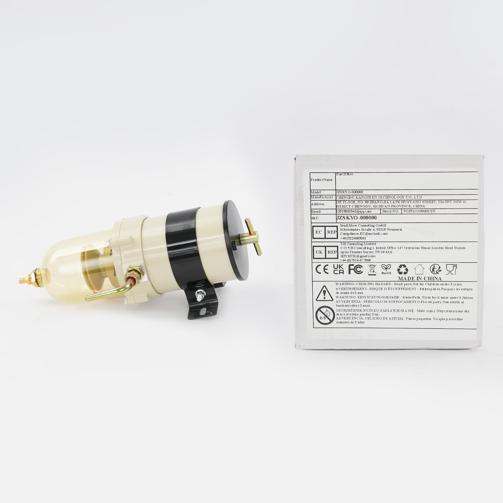 Diesel Kraftstofffilter Wasserabscheider 500FG – Öl-Wasser-Trenner mit Bolzen 60GPH für Marineboot, Lkw, Traktoren, Generatoren – Mit transparenter Bowl & Filterwechselschraube